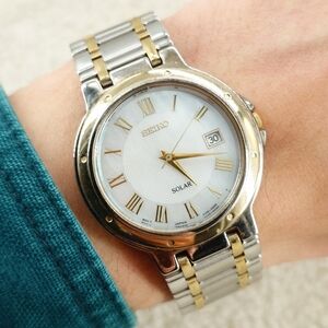 Seiko Solar V145-0D40 Men's Dress Watch Textured Shell Dial Japan 35mm JDM Dolce